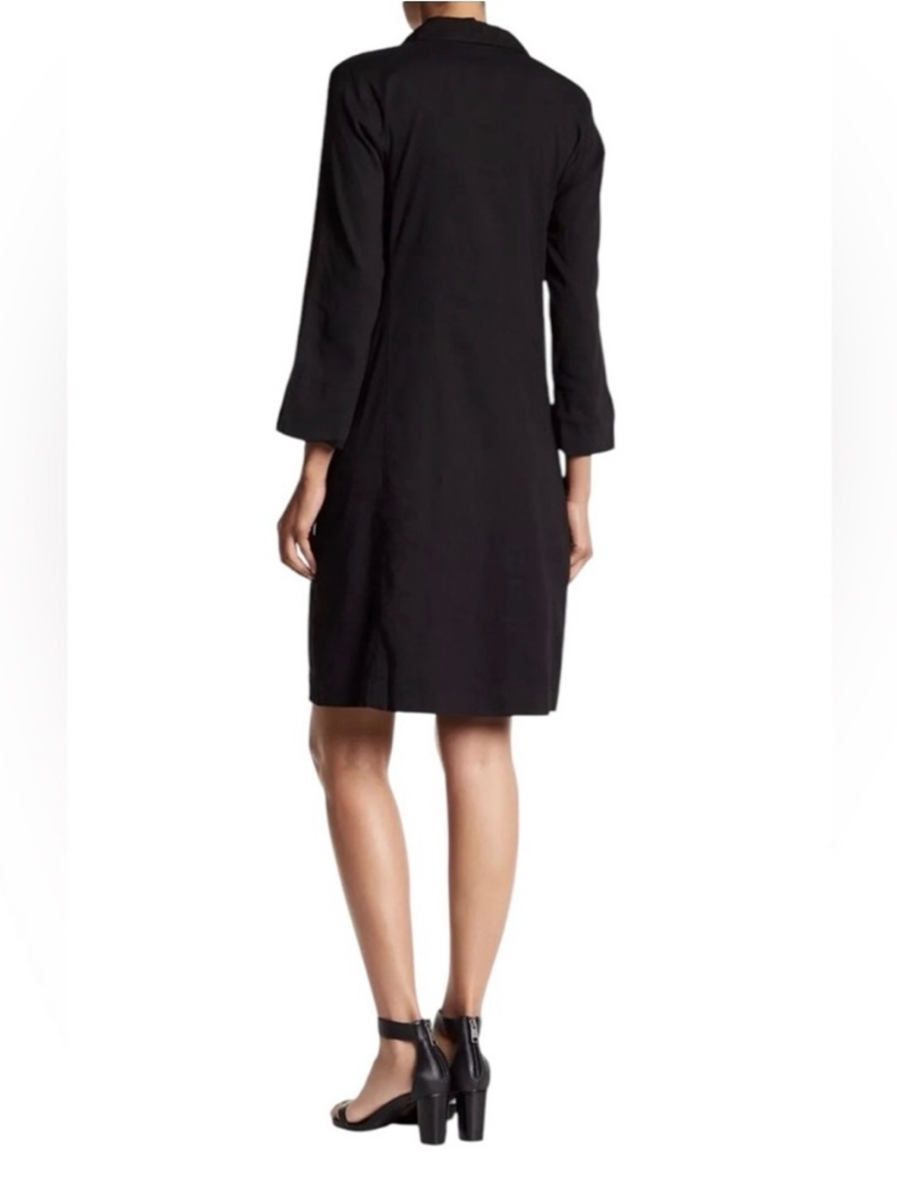 Eileen Fisher Long Sleeve Black Button-Up Shirt Dress - Picture 2 of 7